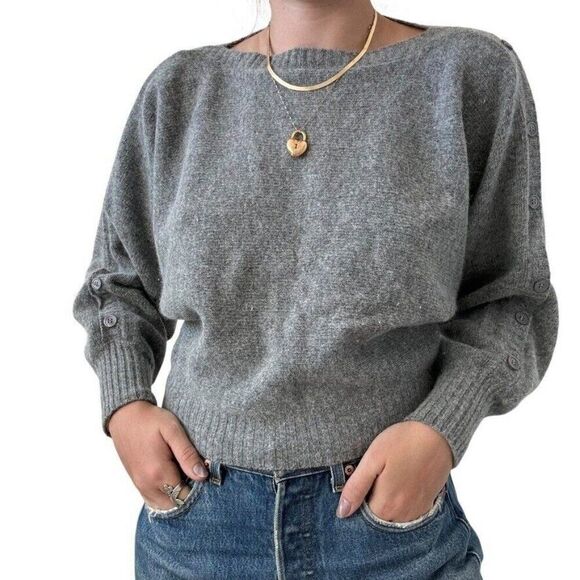 Vintage 1980s Womens Gray Angora Wool Blend Cropped Fuzzy Soft Sweater sz M - Picture 5 of 8